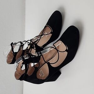 ZARA Trafaluc Zapato Taco Z1B Lace Up Heel Black Size 38